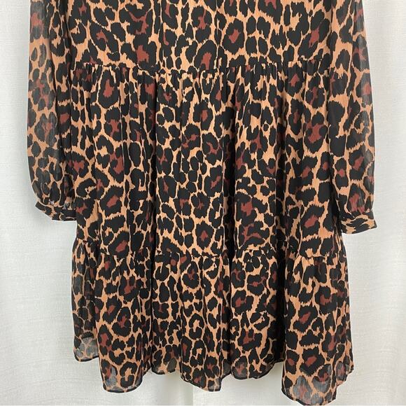 J.Crew Animal Print Tie Neck Tiered Dress Sz.M - Picture 8 of 16